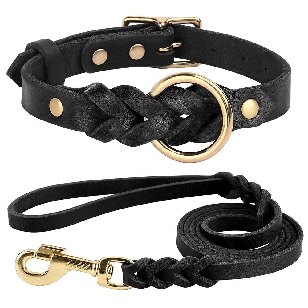 Black dog collar and leash set