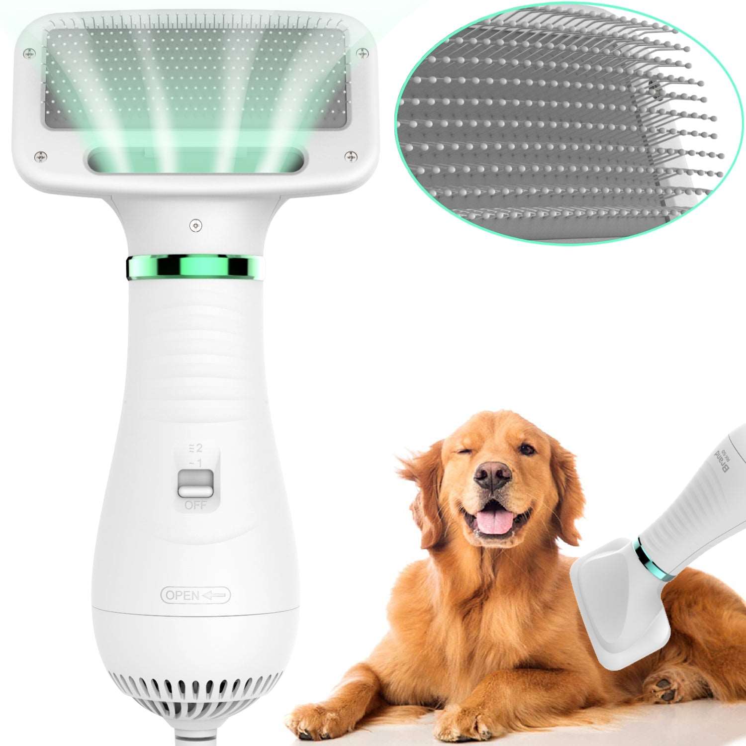 Dog hair dryer and grooming brush