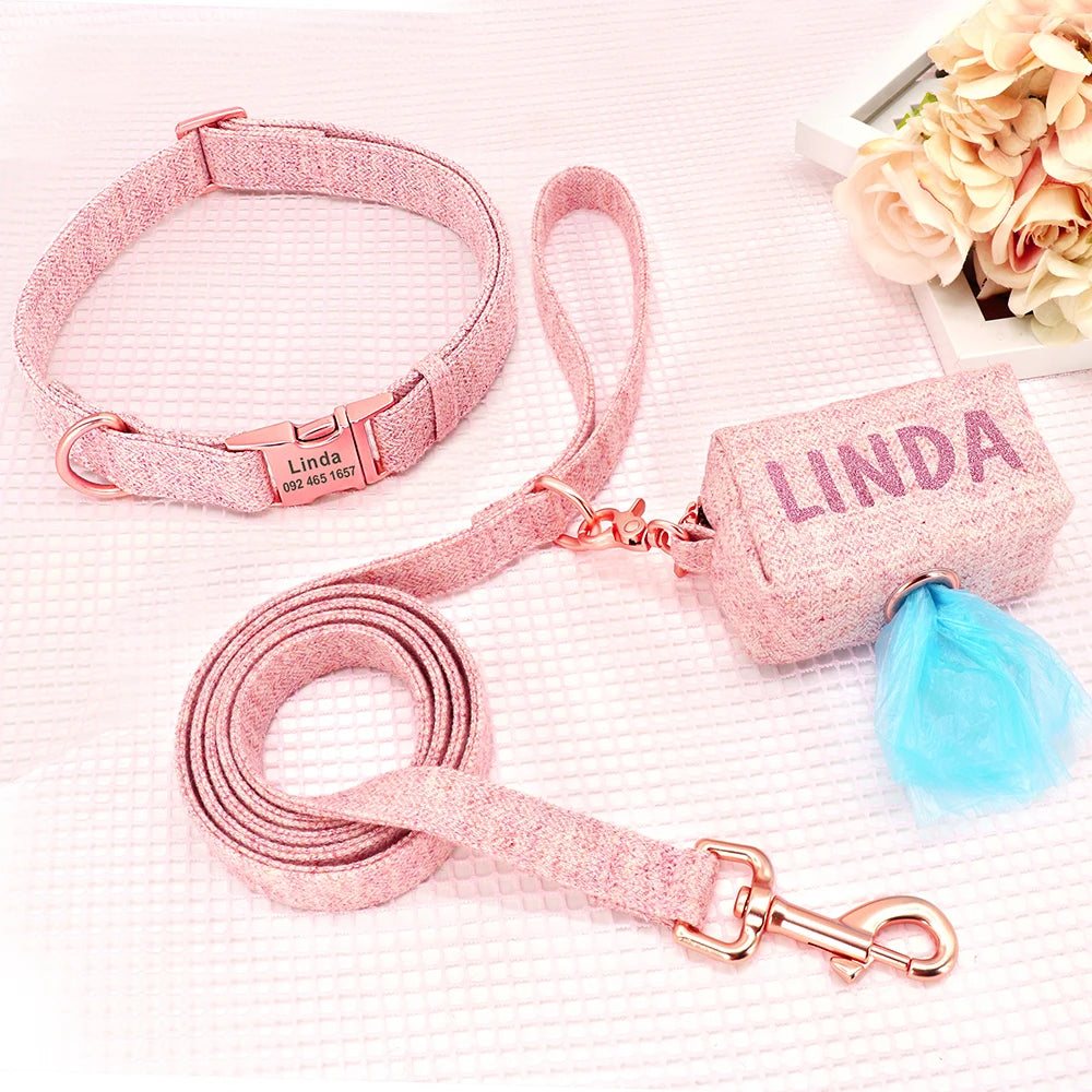 Personalized Dog Collar Leash & Custom Pet Poop Bag