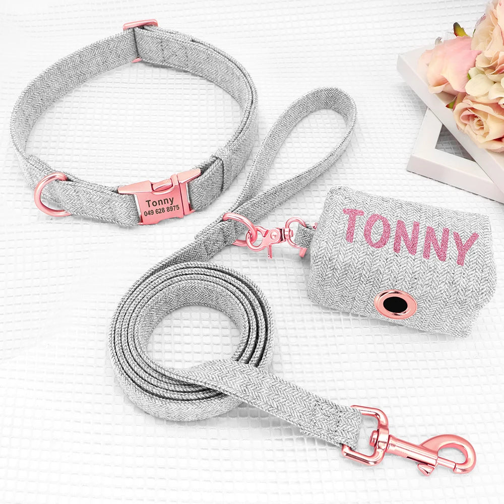 Personalized Dog Collar Leash & Custom Pet Poop Bag