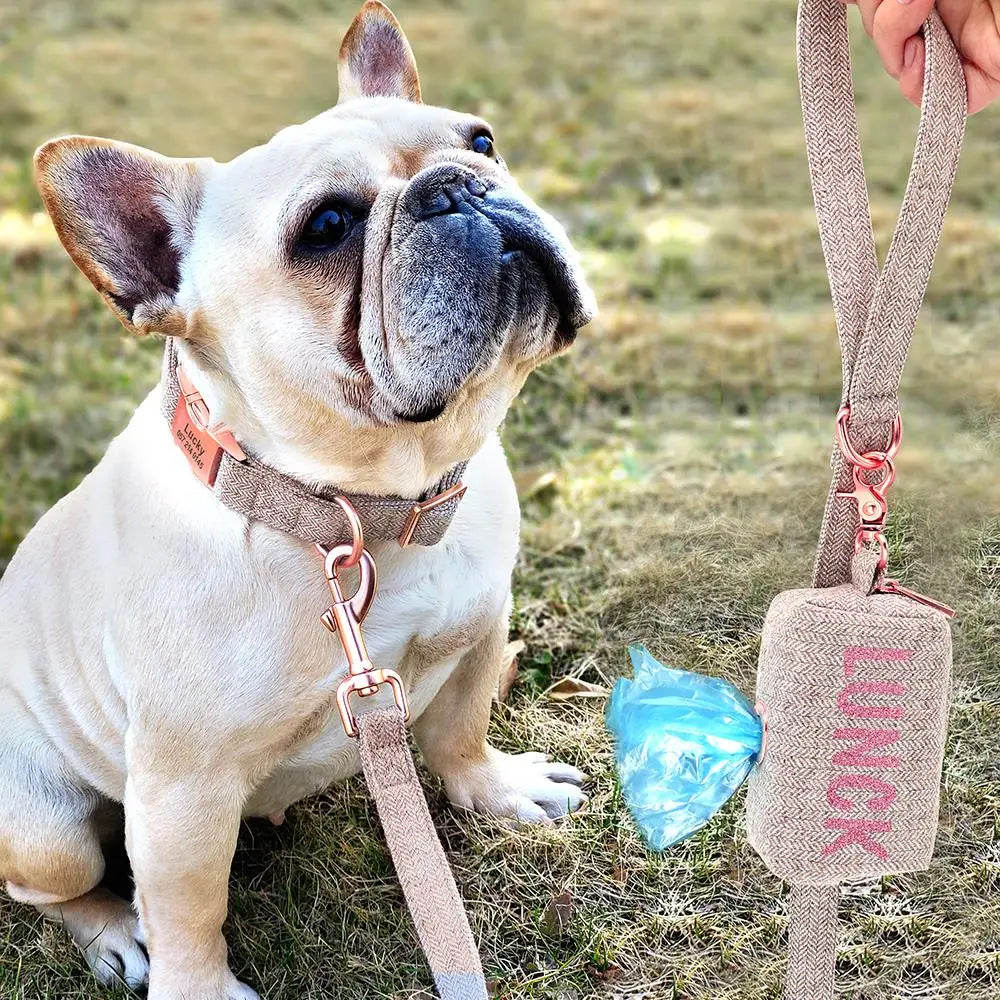 Personalized Dog Collar Leash & Custom Pet Poop Bag