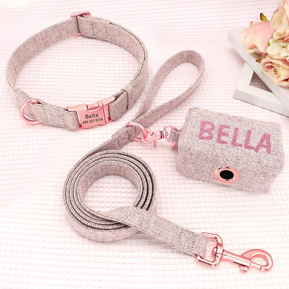 Personalized Dog Collar Leash & Custom Pet Poop Bag