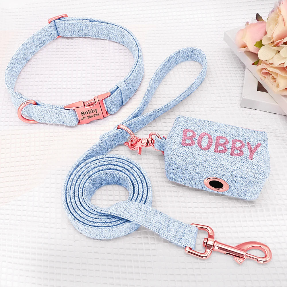 Personalized Dog Collar Leash & Custom Pet Poop Bag