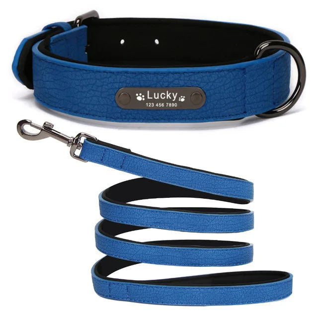 Luxury Personalized Leather Dog Collar & Leash (Laser Engraving)