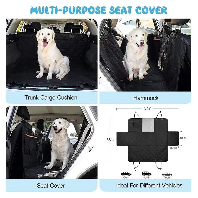 New Waterproof Non-Slip Car Seat Hammock cover with pocket, Side Flaps, Seat Anchors & Mesh window + Free Safety Belt