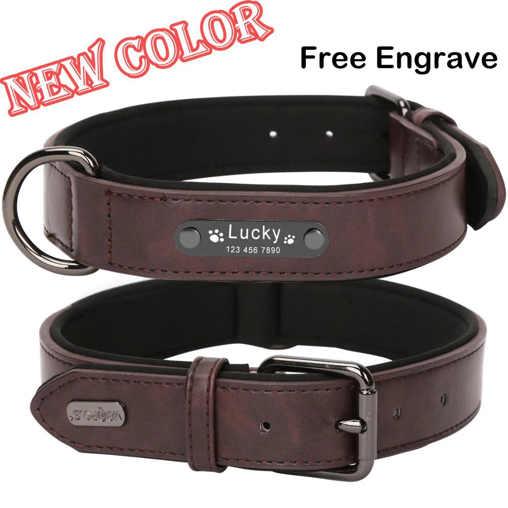 Luxury Personalized Leather Dog Collar & Leash (Laser Engraving)